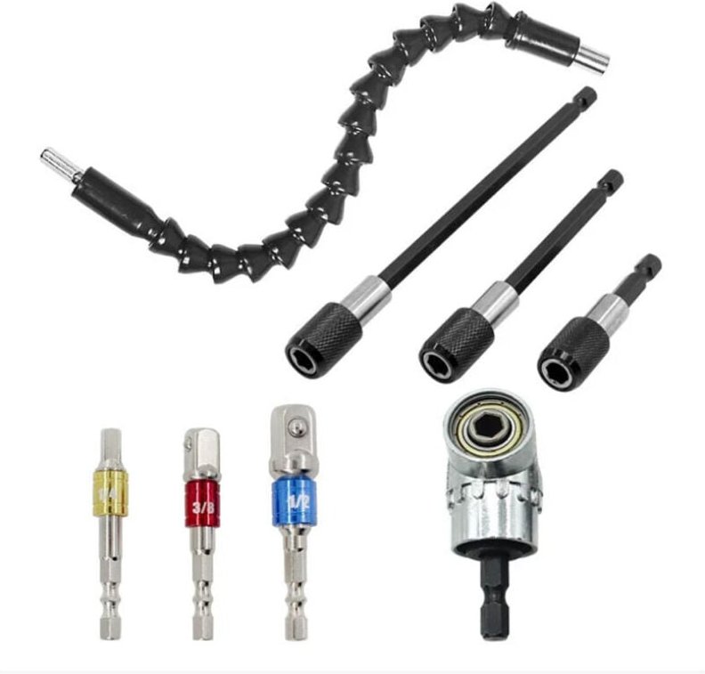 Winkelschraubendreher, 3 magnetische Sechskantschaft-Schraubendreher-Bits + 1 rechtwinkliger Bohrer + 1 flexibles Winkel...