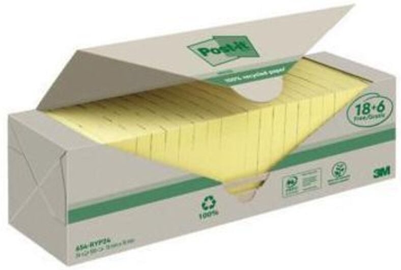 Haftnotiz ® Recycling Notes 76 x 76 mm (b x h) gelb 100 Bl./Block 24 Block/Pack.