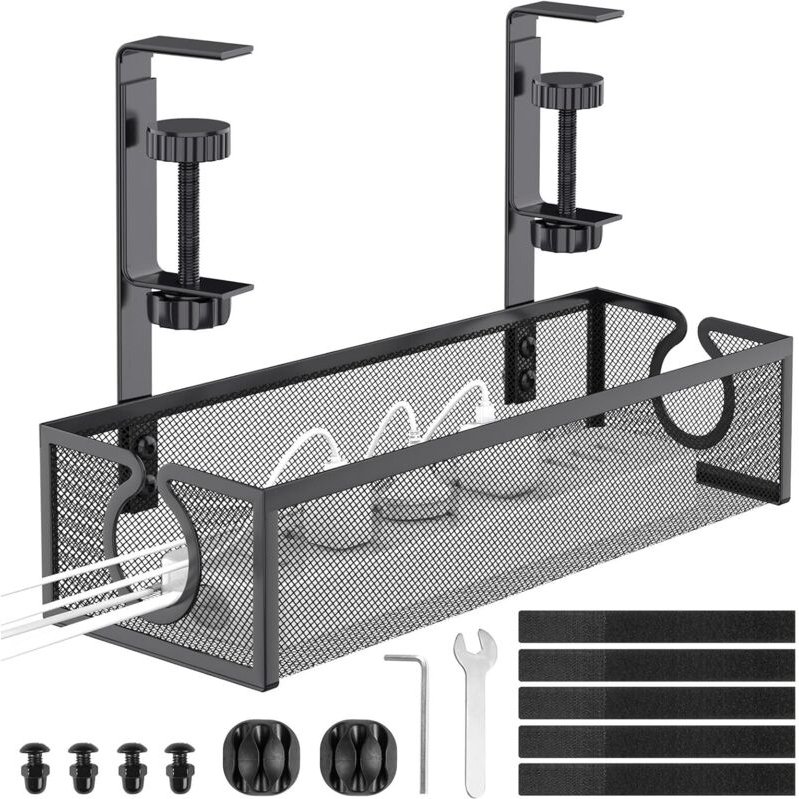 Kabelmanagement-Ablage für unter den Schreibtisch, bohrfreier Kabelkorb aus Drahtgeflecht, Organizer für Kabel und Steck...