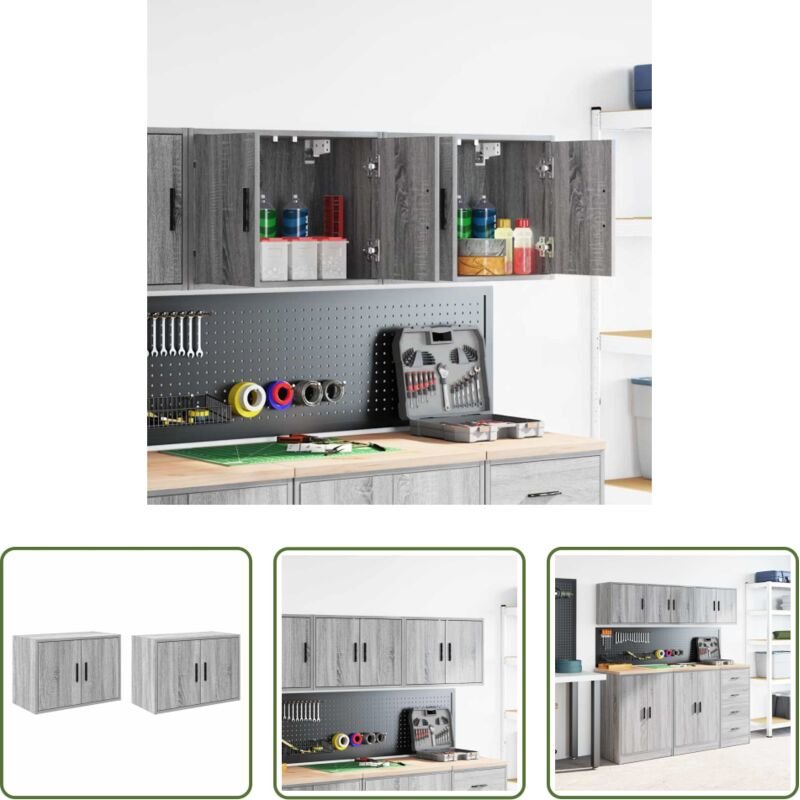 Werkzeug - Garagen-Wandschränke 2 Stk. Grau Sonoma Holzwerkstoff