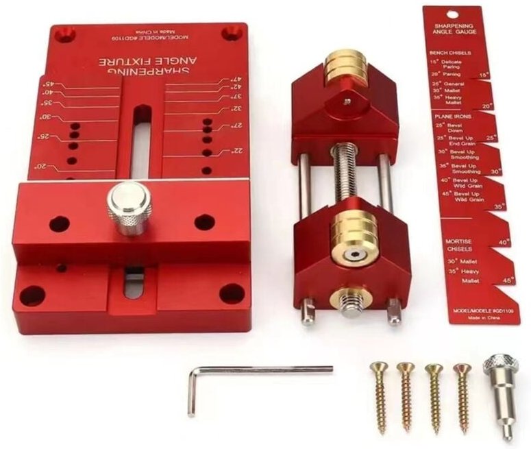 Schärfsystem, Honführungshalter, Winkelvorrichtung, Messgerät für Holzbearbeitungsmeißel