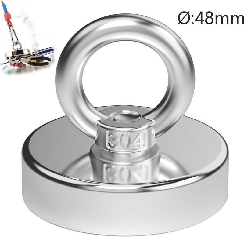 Leistungsstarke Magnete. Leistungsstarker Neodym-Magnet, 48 mm Durchmesser, 75 kg Zugkraft, für industrielle und wissens...