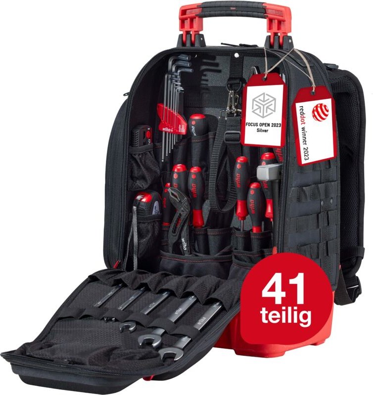 Mechaniker Werkzeugrucksack 41-tlg. i mit Mechaniker Grundausstattung i stabiler Standboden i mit Laptopfach i Taschen f...