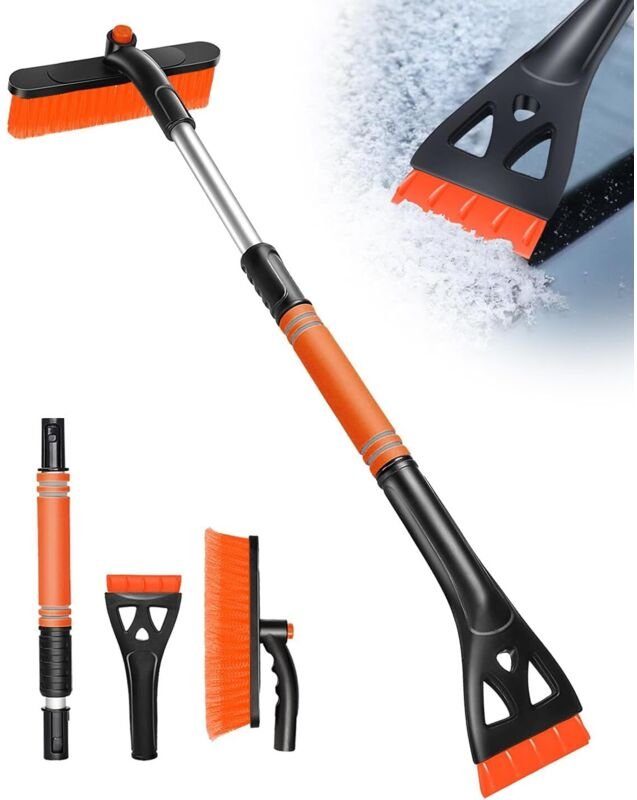 Eiskratzer Auto mit Besen, 3 in 1 Erweiterbar Abnehmbarer Eisschabe, Auto Schneebesen und Reinigungsbürste mit 360 Grad ...
