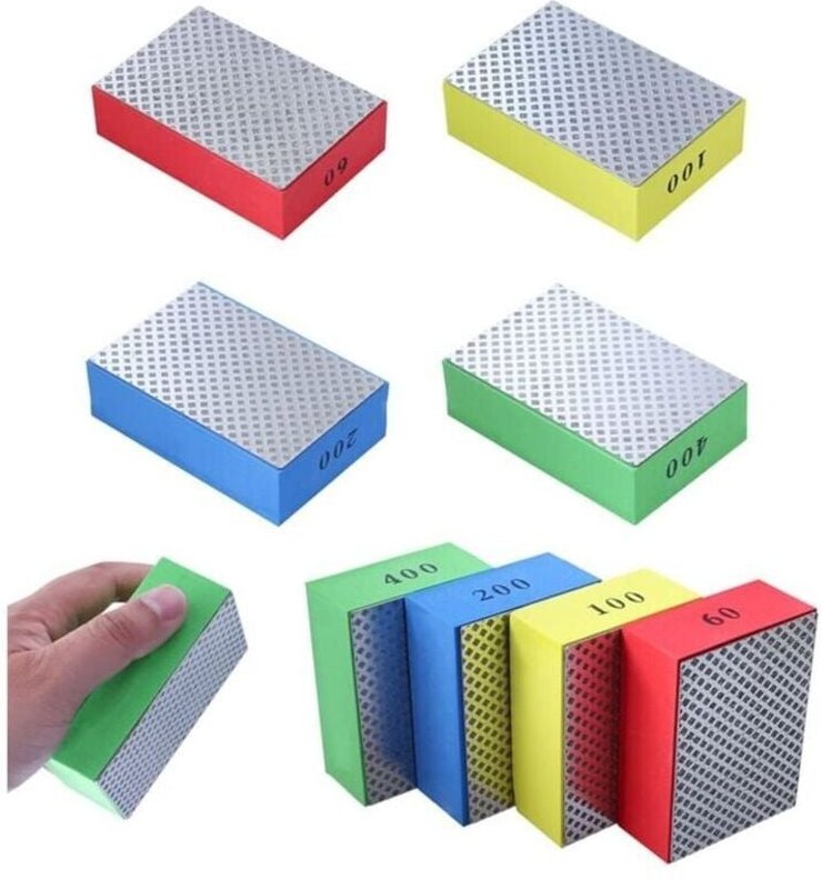 4 Stück Diamant-Handpolierpads, Schleifblöcke für Stein, Keramik, Fliesen und Glas, 4 Rauheitsstufen – 60, 100, 200, 400...