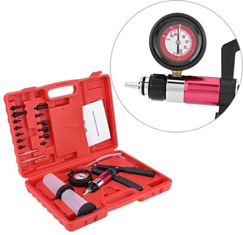 Vtizikl kit de Ventilation de Frein, manomètre Manuel Pompe à Vide testeur kit avec Adaptateur Liquide de Frein Outil de...