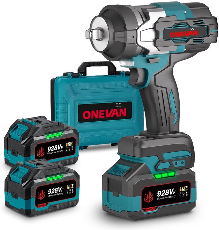 Schlagschrauber ONEVAN 2100 Nm, 1/2 Brushless Akku-Schlagschrauber Geeignet für große Lkw, Transporter Mit 2 x 6,0 Ah Ak...
