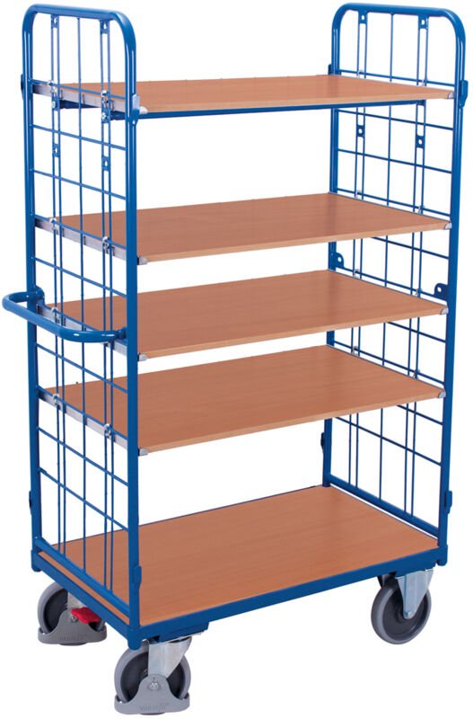 VARIOfit Etagenwagen, hoch, Stirnwände vergittert mit 5 Etagen 1000x600mm Anthrazitgrau RAL 7016