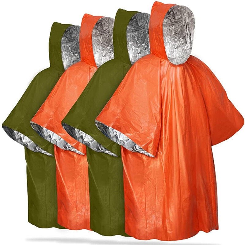 Notfall-Regenponchos mit Kapuze, Notfall-Thermodecken, Mylar-Thermoponchos, wetterfest
