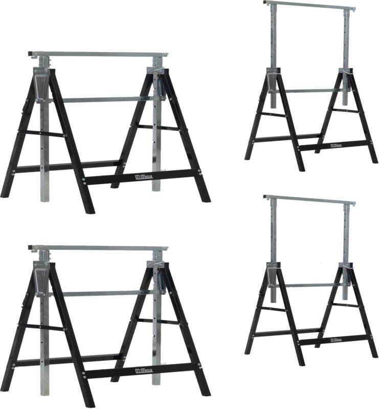 4 x Arbeitsbock 7-fach höhenverstellbar bis 800 kg Stahl lackiert schwarz Klappbock Gerüstbock
