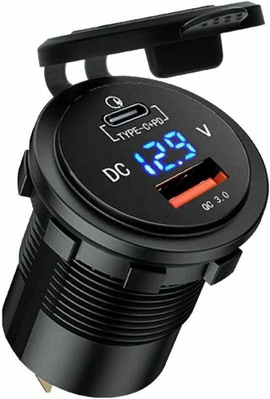 Autoladegerät, Autozubehör, USB-Typ-C-Autostecker, USB-Schnellladegerät mit LED-Voltmeter für Auto und LKW (Orange)