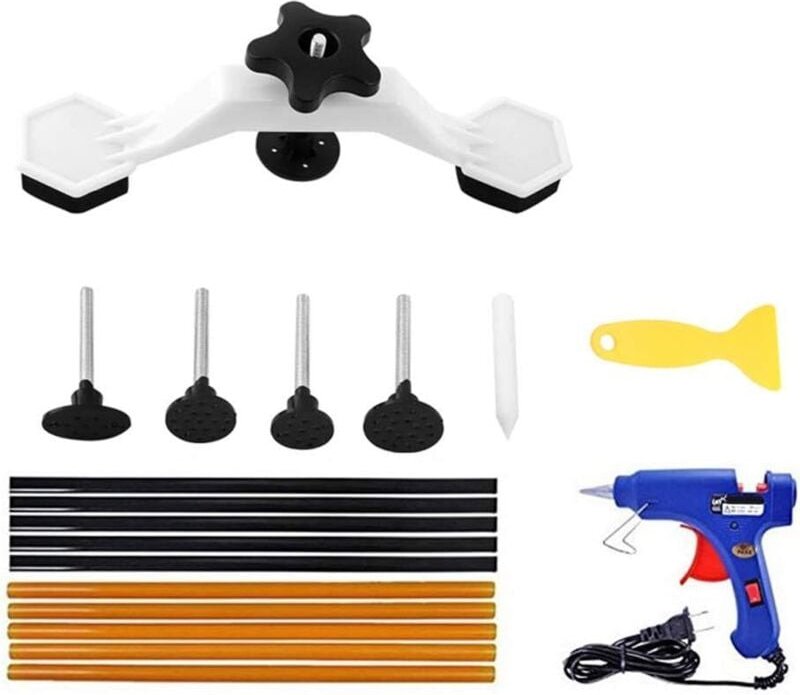 Autoreparaturset, lackfreies Ausbeulset mit Heißklebepistole, 10 Klebesticks (7 x 270 mm), Klebstoffentferner, Klebstoff...