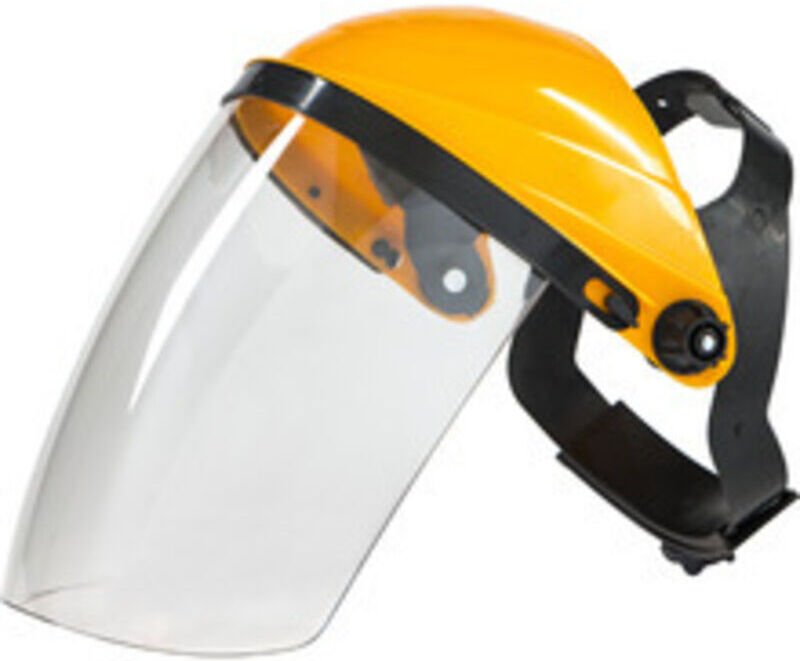 Schutzvisier mit Kopfband und Polycarbonat-Visier für Trimmer und Freischneider, gelb