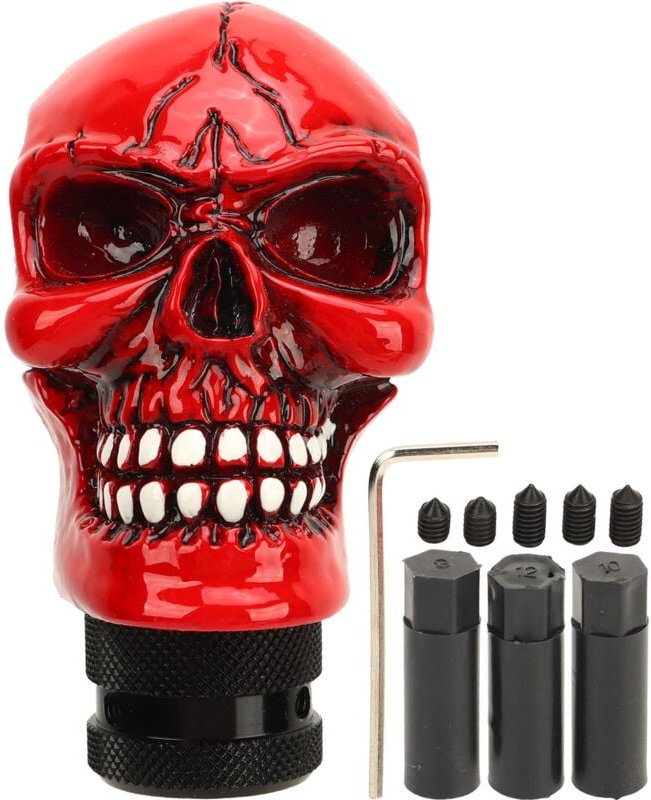 FOREHILL Totenkopf-Schaltknauf, rot, universeller Schaltknauf aus Kunstharz