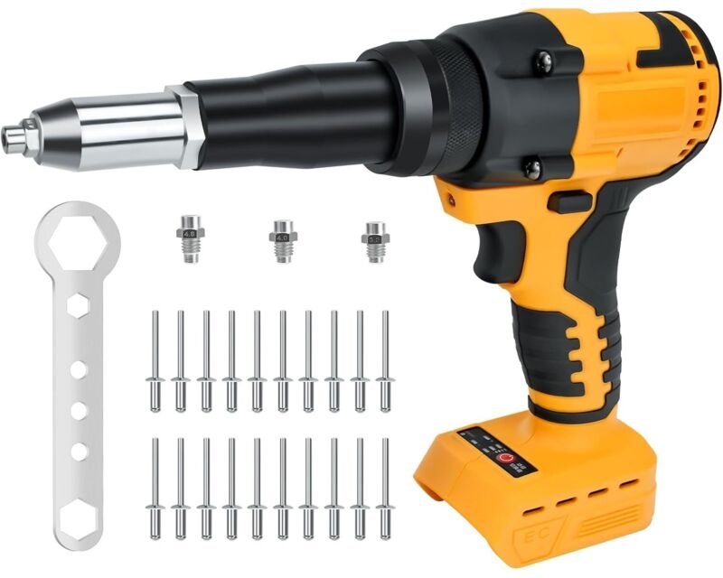 Dewalt 20V Akku-Nietpistole, 1/8", 5/32", 3/16", bürstenlose Nietpistole, 20 Nieten und LED-Licht, 3 Adapter, automatisc...