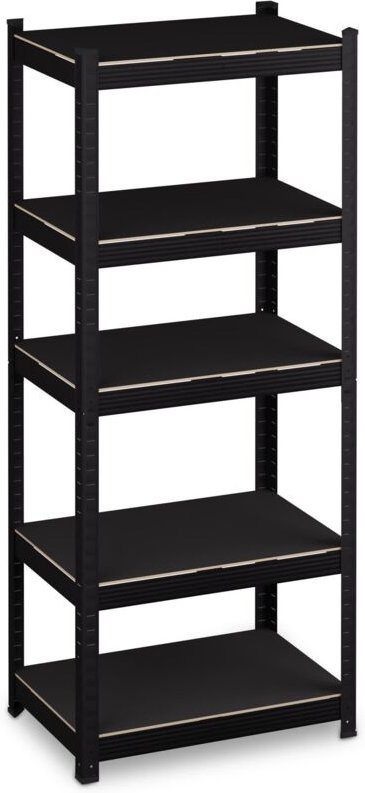Relaxdays Schwerlastregal, HxBxT 150x60x40 cm, 1250 kg, 5 Ebenen, Stahl, Lagerregal Keller, Garage, zum Stecken, schwarz