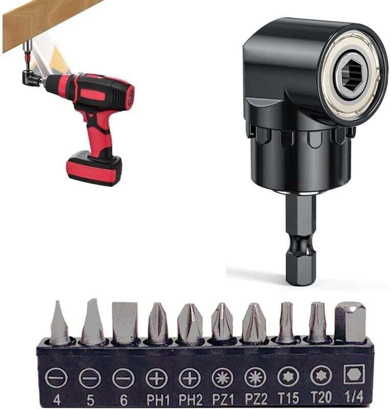 Set mit 11 105°-Winkelschraubendreherbits für Akkuschrauber, Winkelbit, Steckschlüsseladapter, Akkuschrauber, 1/4"-Sechs...