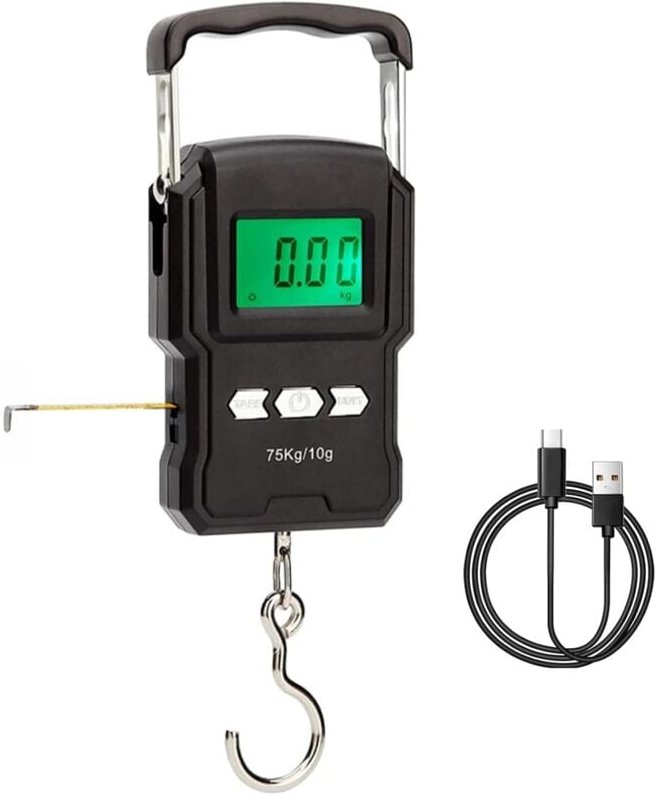 Jusch - Koffer-Gepäckwaage, 165 lb/75 kg Hängegepäckwaage, Angelwaage mit hintergrundbeleuchtetem LCD-Display und Maßban...