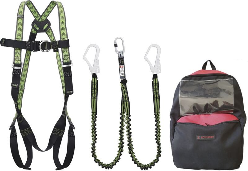 Kratos Absturzsicherung Set inklusive Auffanggurt, Bandfalldämpfer und Rucksack Gerüstbauer, 1,5 m