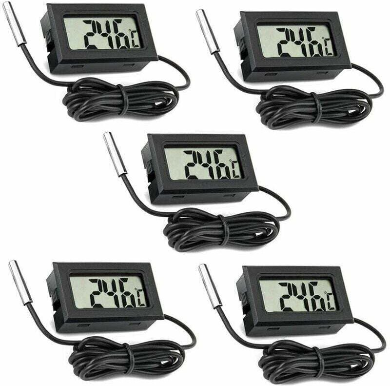 Cinq thermomètres numériques LCD avec sondes externes, adaptés aux voitures, réfrigérateurs, congélateurs et aquariums.