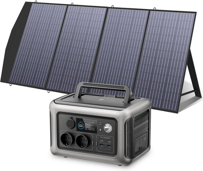 Solargenerator R600, 2x 600W (1200W Spitze) ac Ausgang Tragbare Powerstation mit 200W Solarpanel, 299WH LiFePO4 Batterie...