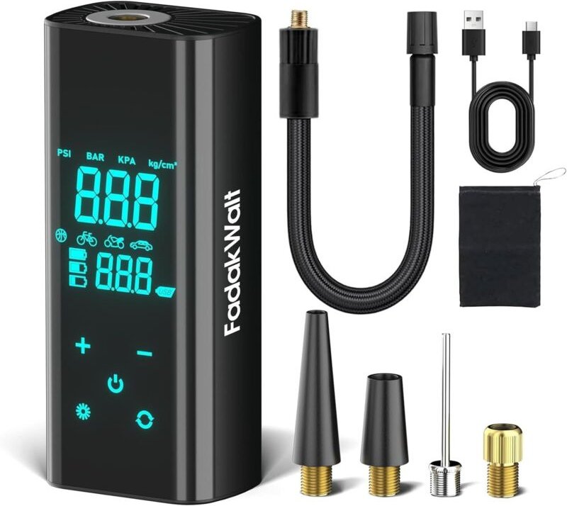 Tragbarer Luftkompressor – Elektrische Fahrradpumpe, Autoreifenfüller, elektrischer Luftfüller – 12-V-Luftpumpe mit Voll...