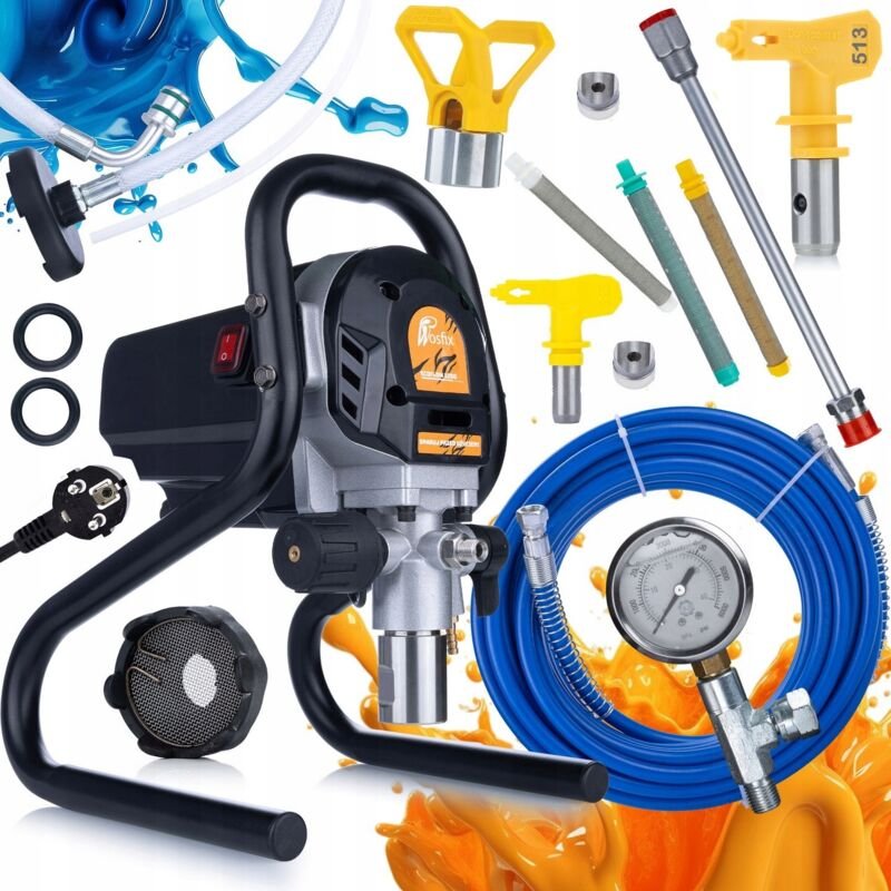 Rosfix Set EcoFlow 1200 – Airless Farbspritzgerät 1200 W, 1,7 L/min Düse 513, 515, Filter 30/60/100 µm, Lanze 30 cm Für ...