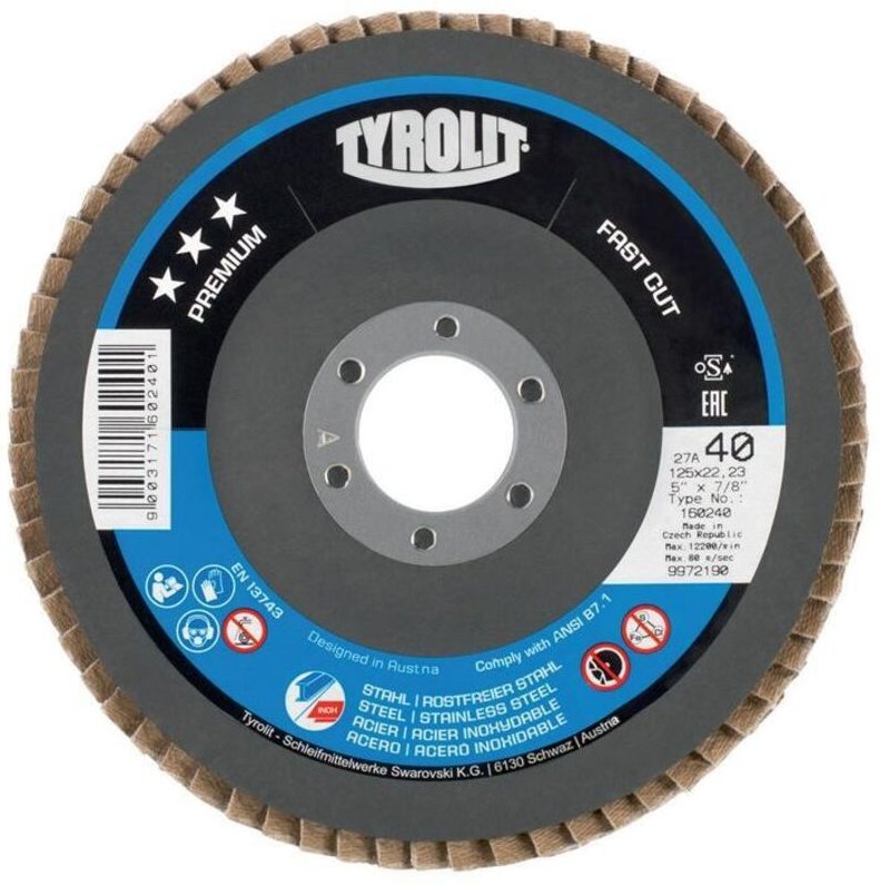 Fächerscheibe PREMIUM FASTCUT Ø 125 mm Körnung 60 gekröpft Stahl, Edelstahl ZA - Zirkonkorund