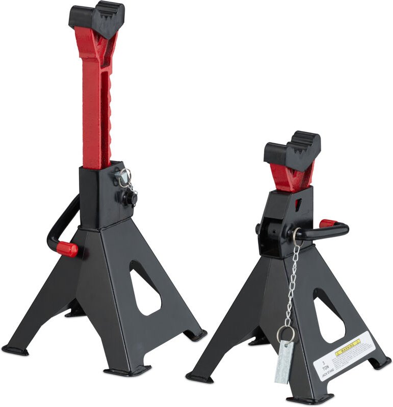 Unterstellbock 2er Set, 29-42 cm, Wagenheber höhenverstellbar, 3t Traglast, pkw, Wohnwagen, Stahl, schwarz/rot - Relaxda...