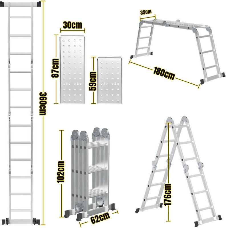 Jiubiaz 7 in 1 Mehrzweckleiter Multifunktionsleiter Klappleiter 4x3 582cm Teleskopleiter A-Rahmenleiter Anlegeleiter Ste...