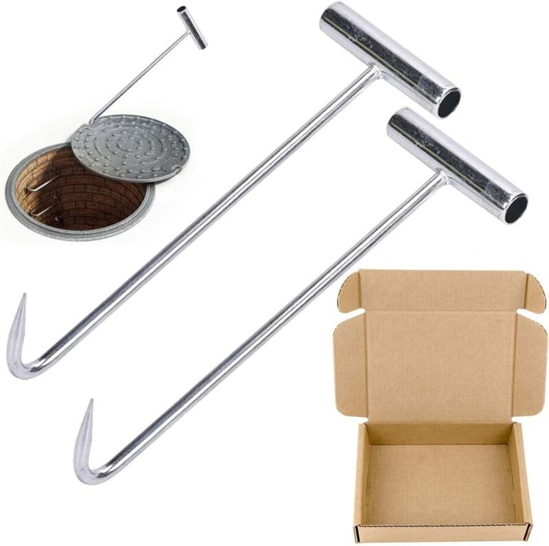 Set mit 2 Kanaldeckel-Hebehaken – Robust – Edelstahl – 30 cm – Silber