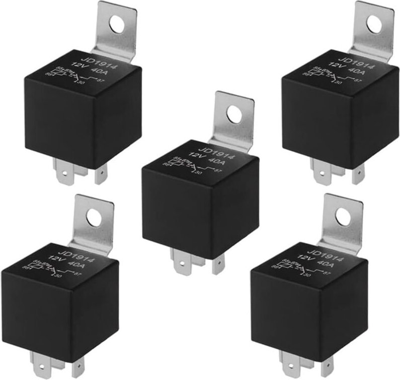 CCYKXA 5 Stück 5-poliges Autorelais, 12 V 40 A SPDT-Autorelais mit Metallhalterung, für Auto, LKW, Boot (schwarz)