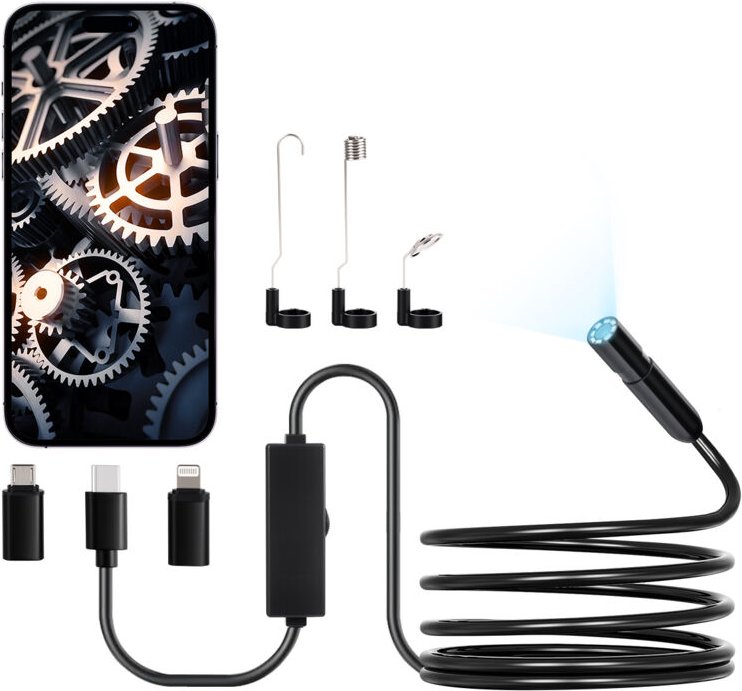 VEVOR Endoskopkamera mit Licht, 1920P HD-Endoskop für Android & iOS, Inspektionskamera mit 8 LED-Leuchten & 3 m langem K...