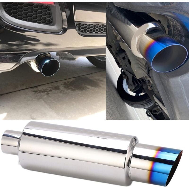 Auspuffschalldämpfer, blau, 2,5 Zoll Einlass, 3,5 Zoll Auslass, Edelstahl, Universal-Baumwolle