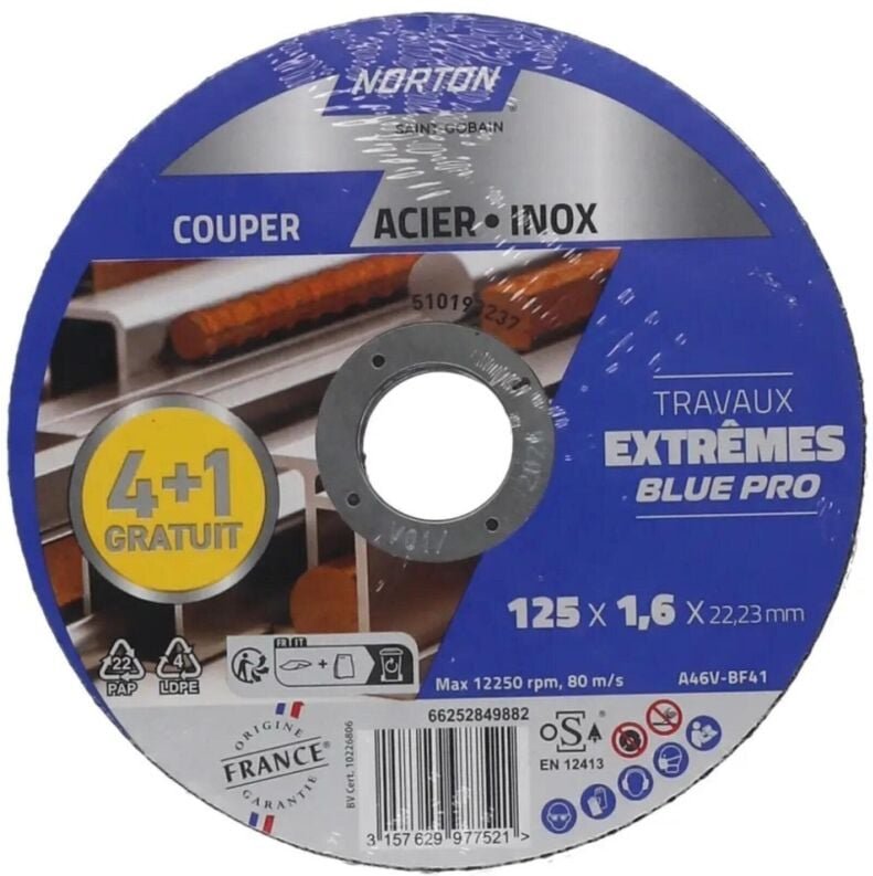 Satz mit 4+1 NORTON 125x1,6 Stahl-/Edelstahlscheiben Norton