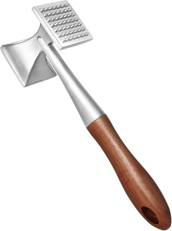 Fleischklopfer, robuster Fleischklopfer, Steakhammer mit Holzgriff und lebensmittelechter Zinklegierung, 2-in-1 Fleischk...