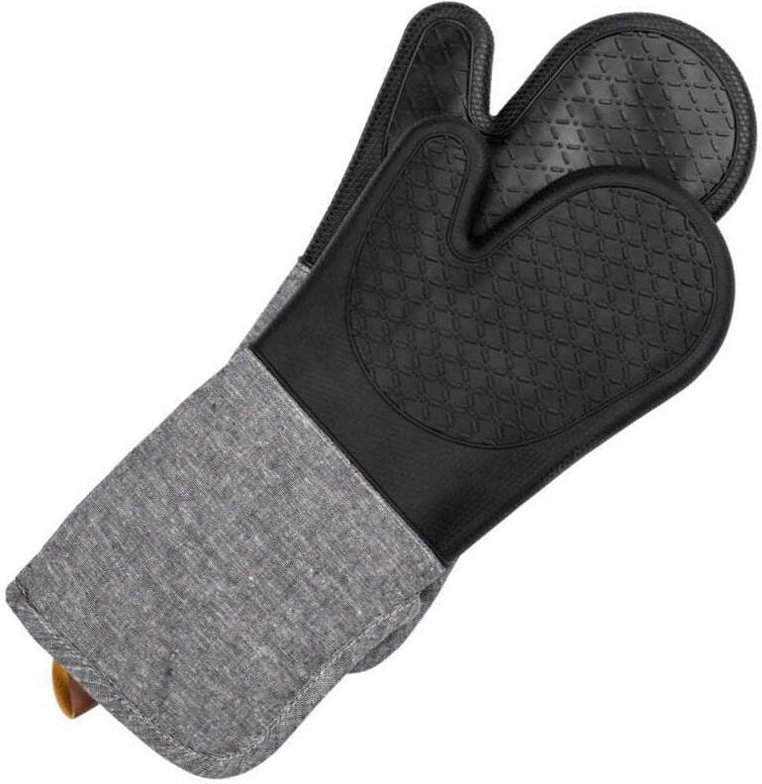 Topfhandschuhe Silikon Ada Schwarz, 2er, hitzebeständige Silikon-Kochhandschuhe, Schwarz, Baumwolle grau, Silikon schwar...