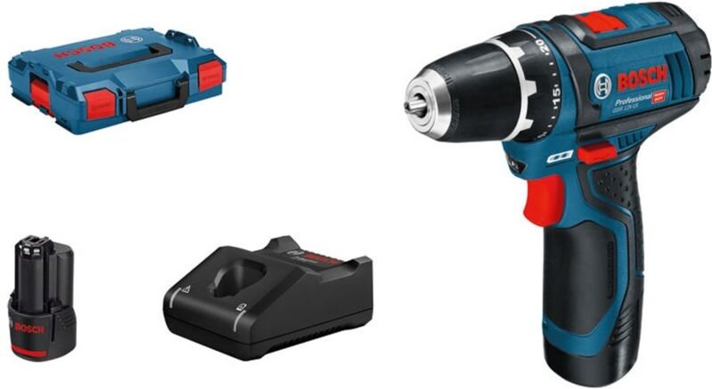 Bosch Akku-Bohrschrauber gsr 12V-15 mit 2x 2,0 Ah Li-Ion Akkus Lader in l-boxx