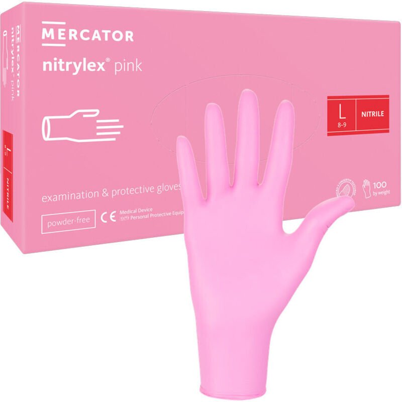 Nitrilhandschuhe Größe L, rosa, Mercator Nitrylex Pink, 100 Stück