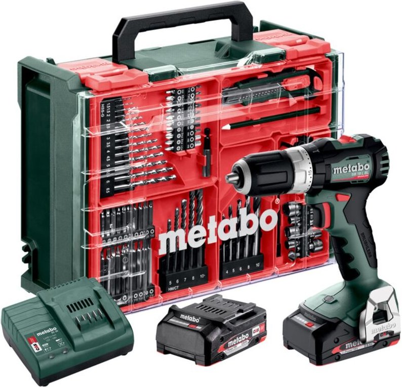 Metabo - Akku-Schlagbohrschrauber sb 18 l bl Set, incl. 2x Akku Li-Power 2 Ah, Ladegerät, Zubehör-Set 78-tlg., Kunststof...