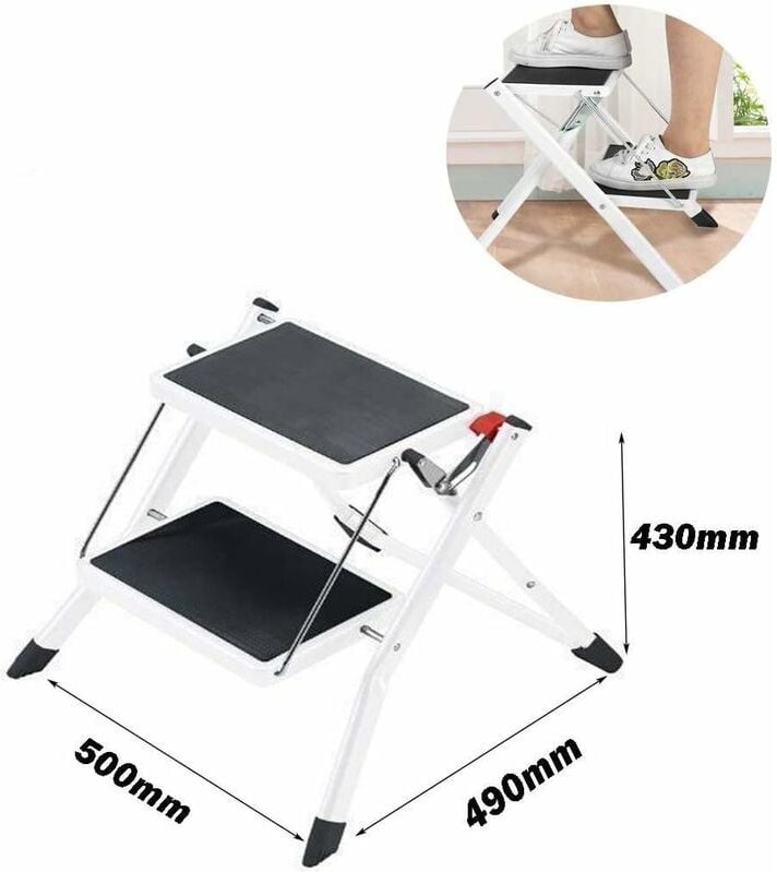 Trittstufe klappbar, Mini, 2 Stufen Stahl-Trittleiter, Klapptritt mit Rutschfester Oberfläche, Tritt belastbar bis 150 k...