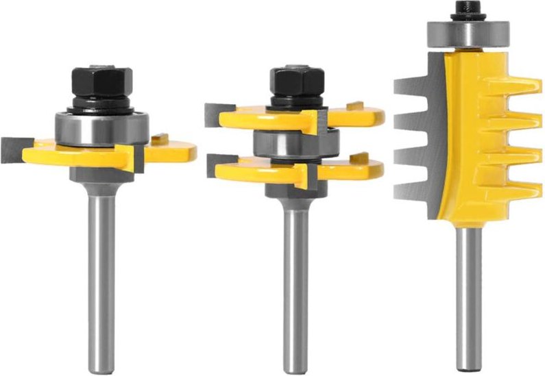 3-teiliges 6-mm-Meißel-Bit-Set mit Hartmetallgriff, umkehrbarer Leimfugenschneider, Holz-T-förmiger Nut- und Federschnei...