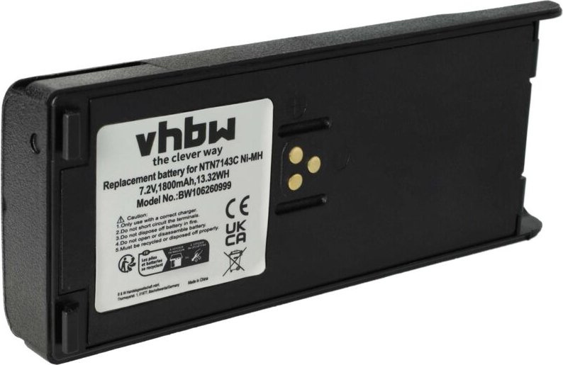Vhbw - 1x Akku Ersatz für Motorola NTN7143B, NTN7143A, NTN7143 für Funkgerät, Walkie Talkie (1800 mAh, 7,5 v, NiMH) + Gü...