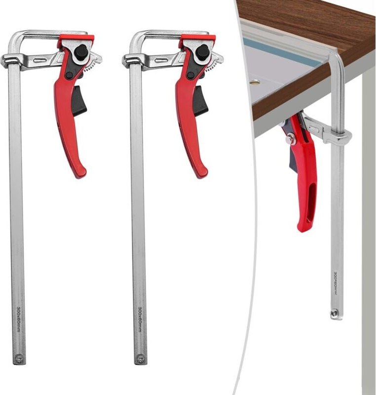 2 Schienenklemmen für Tischlerei, Tischklemme mit Ratschenmechanismus, Schraubklemme mit Schnellratschenmechanismus, Sch...