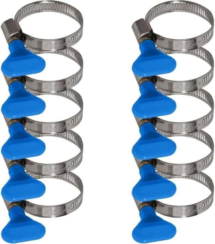 Packung mit 10 Schlauchschellen aus Edelstahl mit Flügelmutter – Schlauchschelle mit 9-mm-Band (25–40 mm blaue Flügelmut...