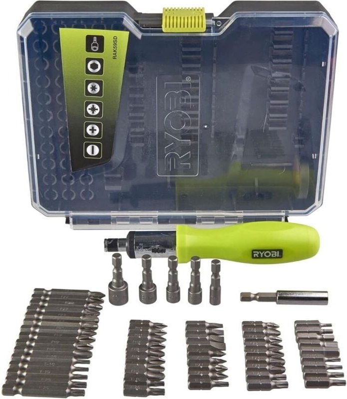 RAK59SD 59-teiliges Schraub- und Bolzenzubehörset mit Ratschenschraubendreher - Ryobi