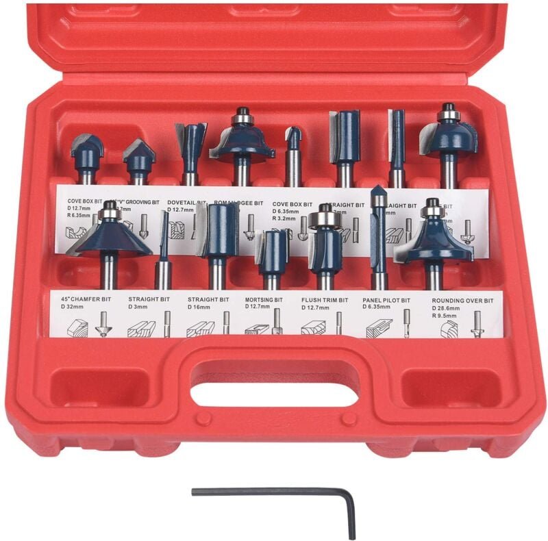 6,35-mm-Fräser, 15-teiliges Set mit 6,35-mm-Fräsern mit 1/4-Zoll-Schaft, Fräser für Holzbearbeitungswerkzeuge mit Wolfra...