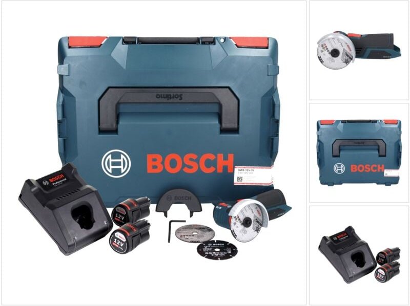 Gws 12V-76 Professional Akku Winkelschleifer 12 v 76 mm Brushless + 2x Akku 3,0 Ah + Ladegerät + L-Boxx - Bosch