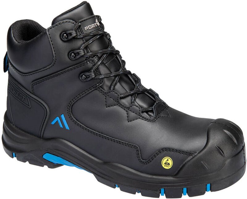 Hochschaftiger Schuh Apex S3s Esd Hro Sr Sc Fo – Größe 36 – Schwarz/Blau – Portwest