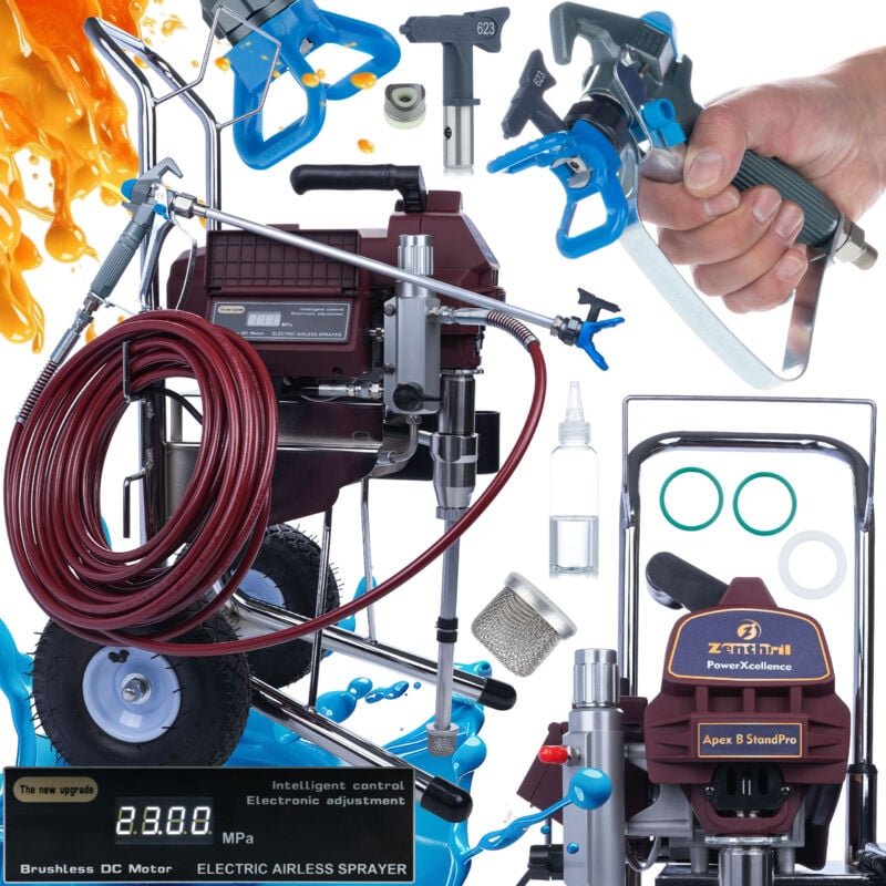 Zenthril Apex B StandPro Farbspritzgerät – 2500 W, 3,2 l/min, 200 bar, 0,031" Düse Hydrodynamisch, BrushlessMotor, ZenCo...